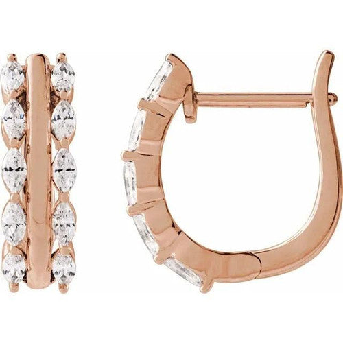 14K Gold 5/8 CTW Natural Diamond Hinged 15 mm Hoop Earrings 14K Rose Gold