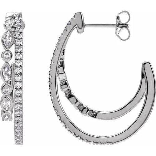 14K Gold 1 1/5 CTW Diamond 30.8 mm Hoop Earrings 14K White Gold