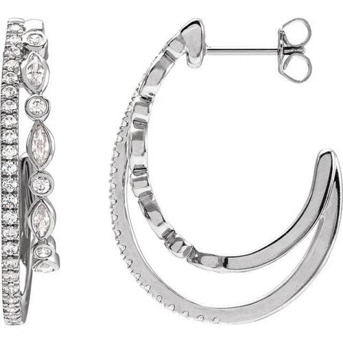 14K Gold 1 1/5 CTW Diamond 30.8 mm Hoop Earrings 14K White Gold