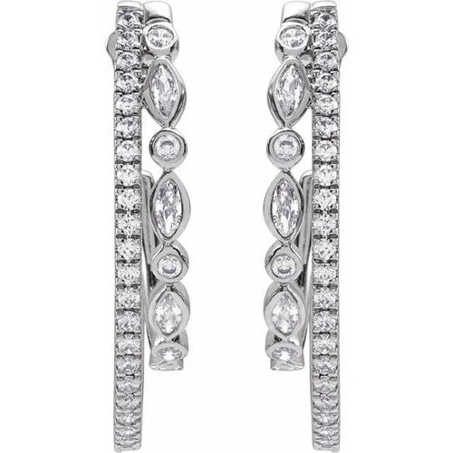 14K Gold 1 1/5 CTW Diamond 30.8 mm Hoop Earrings 14K White Gold