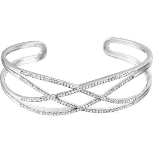 14K White 34 CTW Natural Diamond Criss-Cross Cuff 7 Bracelet 14K White Gold