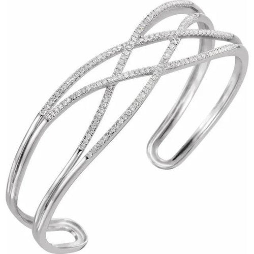 14K White 34 CTW Natural Diamond Criss-Cross Cuff 7 Bracelet 14K White Gold