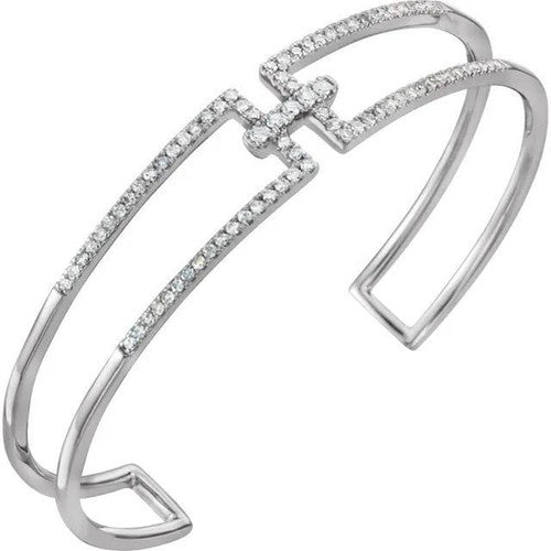 14K White 34 CTW Natural Diamond Cuff 6 Bracelet 14K White Gold