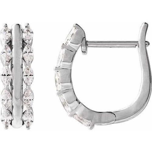 14K Gold 5/8 CTW Natural Diamond Hinged 15 mm Hoop Earrings 14K White Gold