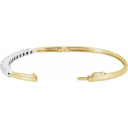 14K Yellow/White 2 1/8 CTW Natural Diamond Bangle 7" Bracelet 14K Yellow Gold