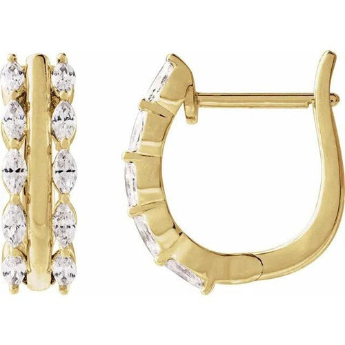 14K Gold 5/8 CTW Natural Diamond Hinged 15 mm Hoop Earrings 14K Yellow Gold