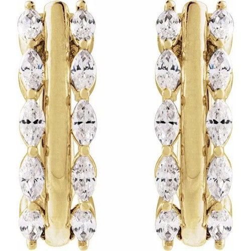 14K Gold 5/8 CTW Natural Diamond Hinged 15 mm Hoop Earrings 14K Yellow Gold