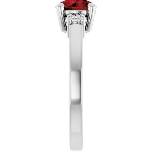14K Gold 6.5 mm Round Mozambique Garnet & 1/8 CTW Diamond Ring 14K White Gold