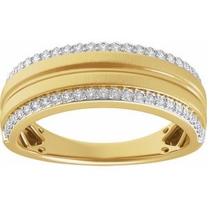 Matte - Declan - Rhodium-Plated 14K Yellow Gold 1/2 CTW Natural Diamond Tapered Comfort-Fit Half Round Band