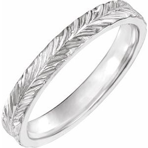 Classic - Alejandra - 14K White Gold Hand-Engraved  Wheat Pattern Flat Band Size 6