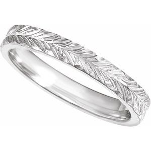 Classic - Alejandra - 14K White Gold Hand-Engraved  Wheat Pattern Flat Band Size 6