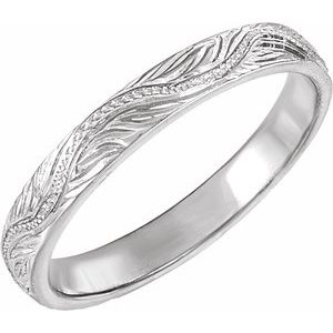 Classic - Marissa - 14K White Gold Hand-Engraved Vintage-Inspired Flat Band Size 6