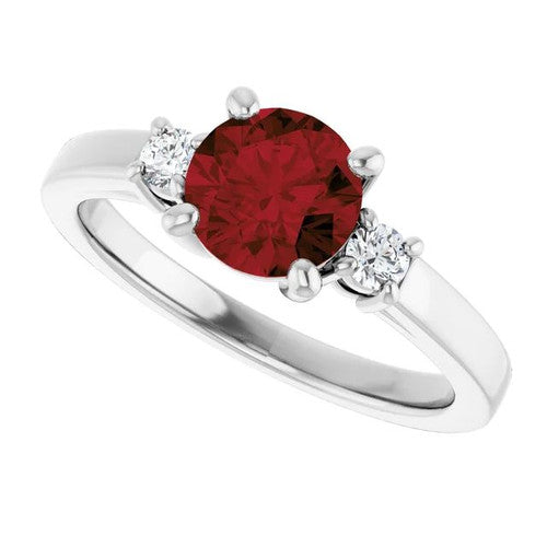 14K Gold 6.5 mm Round Mozambique Garnet & 1/8 CTW Diamond Ring 14K White Gold