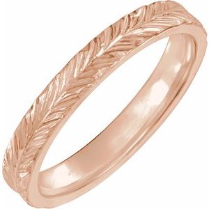 Classic - Alejandra - 14K Rose Gold Hand-Engraved  Wheat Pattern Flat Band Size 6