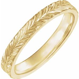 Classic - Alejandra - 14K Yellow Gold Hand-Engraved  Wheat Pattern Flat Band Size 6