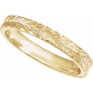 Classic - Alejandra - 14K Yellow Gold Hand-Engraved  Wheat Pattern Flat Band Size 6