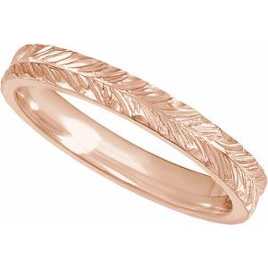 Classic - Alejandra - 14K Rose Gold Hand-Engraved  Wheat Pattern Flat Band Size 6