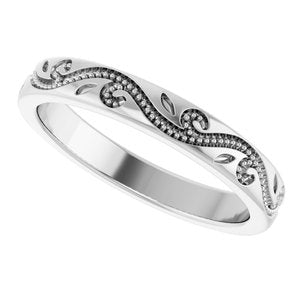 Classic - Erica - 14K White Gold Milgrain Scroll Band Size 9