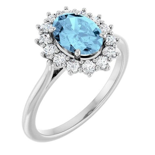 14K Gold Natural Aquamarine & 3/8 CTW Natural Diamond Ring 14K White Gold