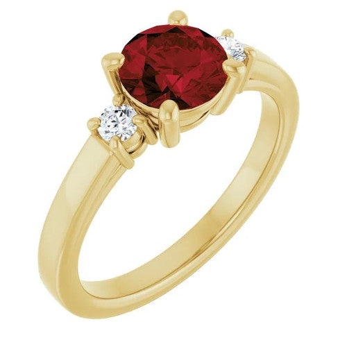 14K Gold 6.5 mm Round Mozambique Garnet & 1/8 CTW Diamond Ring 14K Yellow Gold
