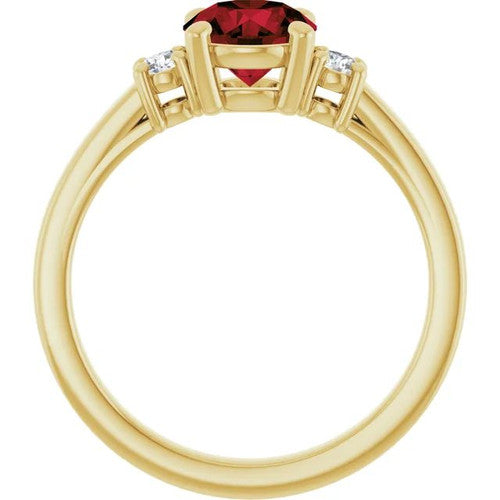 14K Gold 6.5 mm Round Mozambique Garnet & 1/8 CTW Diamond Ring 14K Yellow Gold