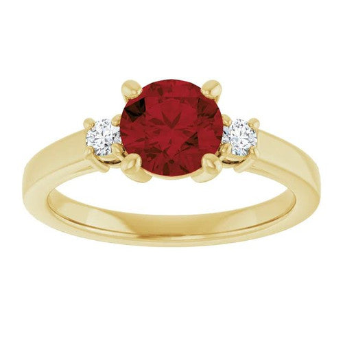 14K Gold 6.5 mm Round Mozambique Garnet & 1/8 CTW Diamond Ring 14K Yellow Gold