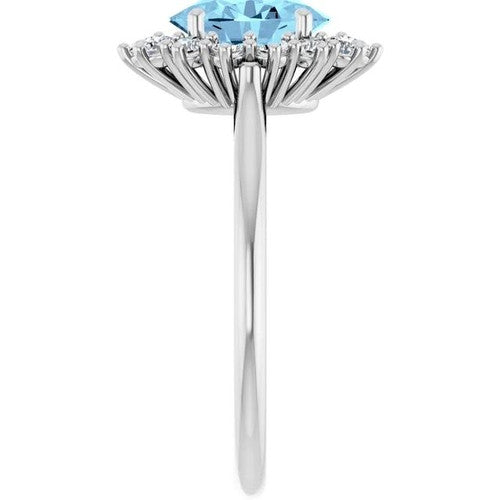 14K Gold Natural Aquamarine & 3/8 CTW Natural Diamond Ring 14K White Gold