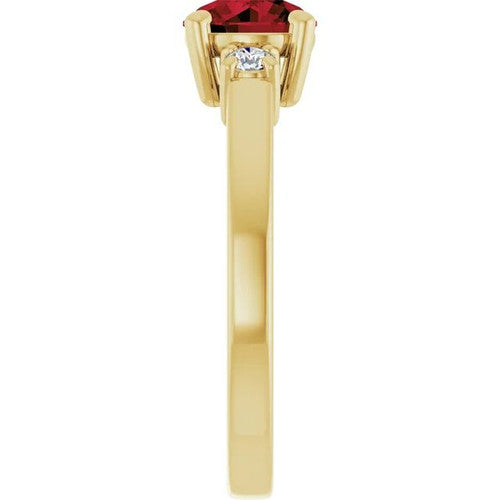 14K Gold 6.5 mm Round Mozambique Garnet & 1/8 CTW Diamond Ring 14K Yellow Gold