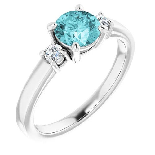 14K Gold 6 mm Round Natural Blue Zircon & 1/8 CTW Natural Diamond Ring 14K White Gold