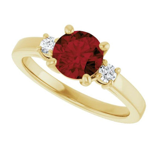 14K Gold 6.5 mm Round Mozambique Garnet & 1/8 CTW Diamond Ring 14K Yellow Gold