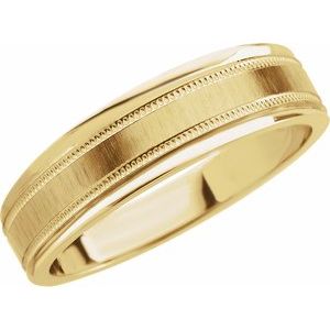 Matte - Jonah - 14K Yellow Gold Milgrain Grooved Tapered Flat Band
