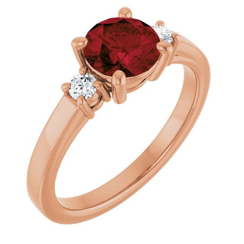 14K Gold 6.5 mm Round Mozambique Garnet & 1/8 CTW Diamond Ring 14K Rose Gold