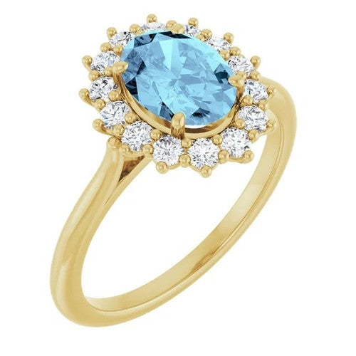 14K Gold Natural Aquamarine & 3/8 CTW Natural Diamond Ring 14K Yellow Gold