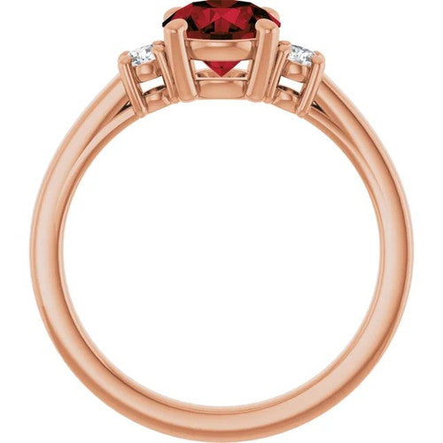 14K Gold 6.5 mm Round Mozambique Garnet & 1/8 CTW Diamond Ring 14K Rose Gold