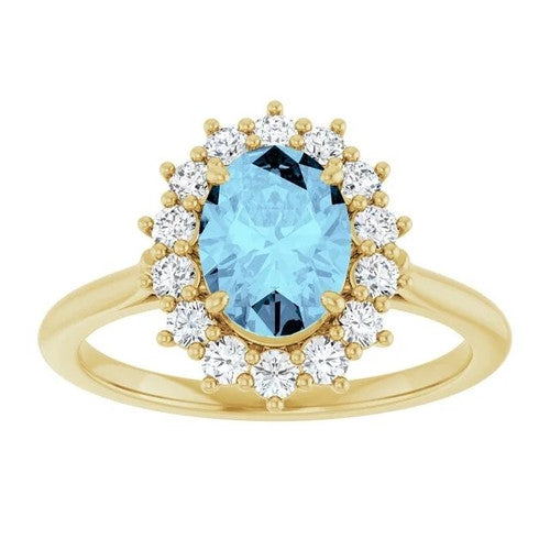 14K Gold Natural Aquamarine & 3/8 CTW Natural Diamond Ring 14K Yellow Gold