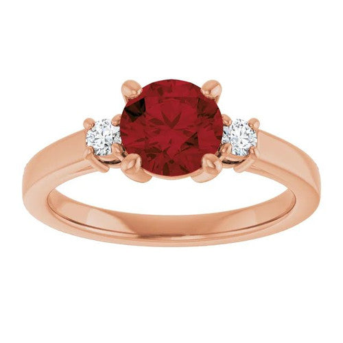 14K Gold 6.5 mm Round Mozambique Garnet & 1/8 CTW Diamond Ring 14K Rose Gold