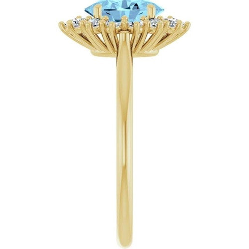 14K Gold Natural Aquamarine & 3/8 CTW Natural Diamond Ring 14K Yellow Gold