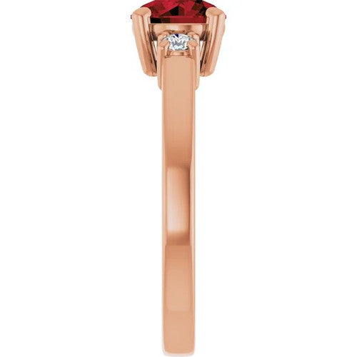 14K Gold 6.5 mm Round Mozambique Garnet & 1/8 CTW Diamond Ring 14K Rose Gold