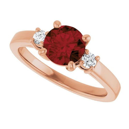 14K Gold 6.5 mm Round Mozambique Garnet & 1/8 CTW Diamond Ring 14K Rose Gold