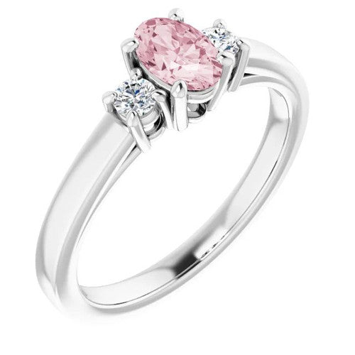 14K Gold 6x4 mm Oval Natural Pink Morganite & 1/8 CTW Natural Diamond Ring 14K White Gold