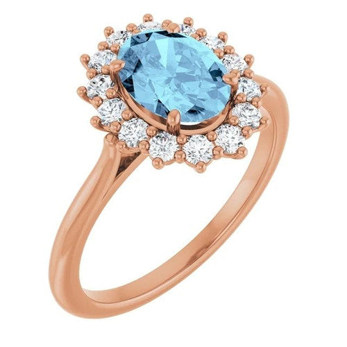 14K Gold Natural Aquamarine & 3/8 CTW Natural Diamond Ring 14K Rose Gold