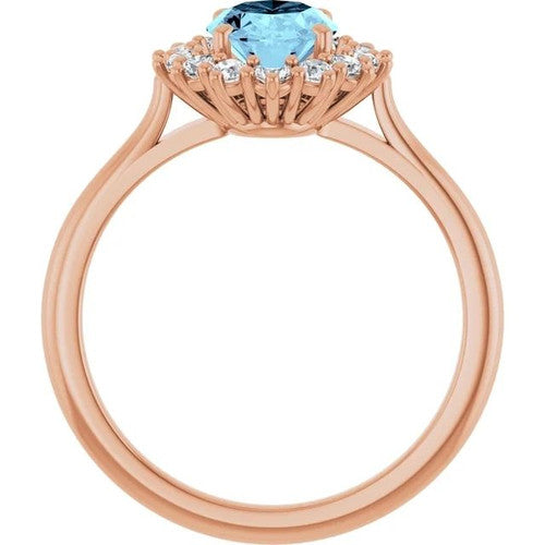 14K Gold Natural Aquamarine & 3/8 CTW Natural Diamond Ring 14K Rose Gold