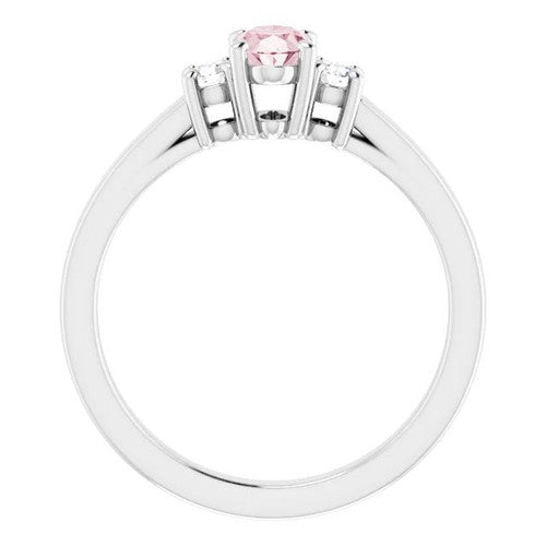 14K Gold 6x4 mm Oval Natural Pink Morganite & 1/8 CTW Natural Diamond Ring 14K White Gold