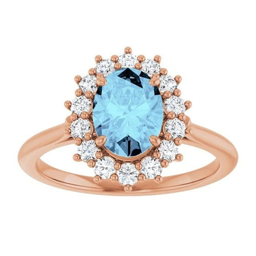 14K Gold Natural Aquamarine & 3/8 CTW Natural Diamond Ring 14K Rose Gold