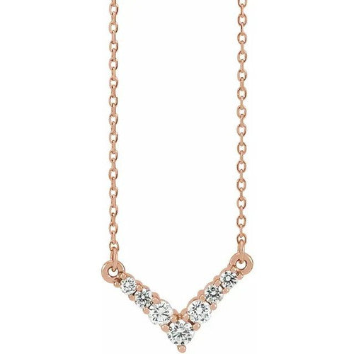 14K Gold 1/3 CTW Natural Diamond V 16-18" Necklace 14K Rose Gold