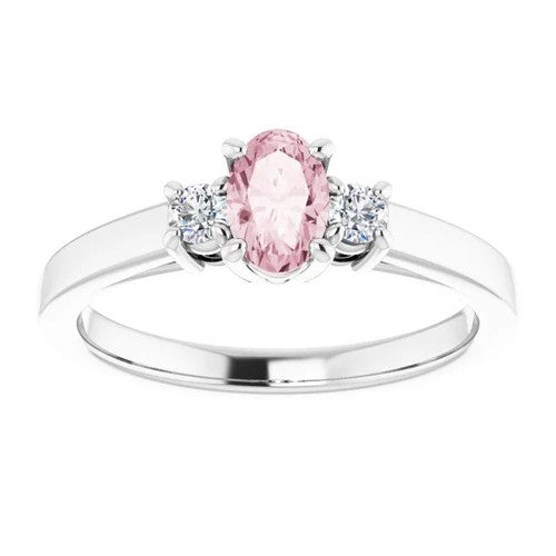 14K Gold 6x4 mm Oval Natural Pink Morganite & 1/8 CTW Natural Diamond Ring 14K White Gold