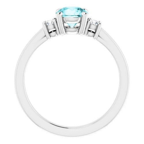 14K Gold 6 mm Round Natural Blue Zircon & 1/8 CTW Natural Diamond Ring 14K White Gold