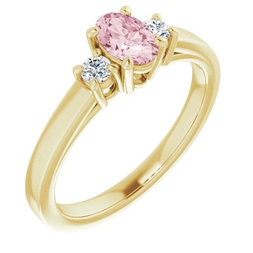 14K Gold 6x4 mm Oval Natural Pink Morganite & 1/8 CTW Natural Diamond Ring 14K Yellow Gold