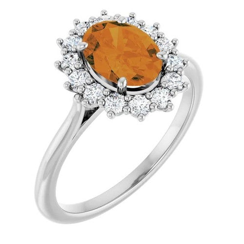 14K Gold Natural Citrine & 3/8 CTW Natural Diamond Ring 14K White Gold