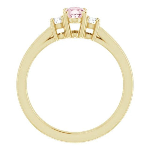 14K Gold 6x4 mm Oval Natural Pink Morganite & 1/8 CTW Natural Diamond Ring 14K Yellow Gold